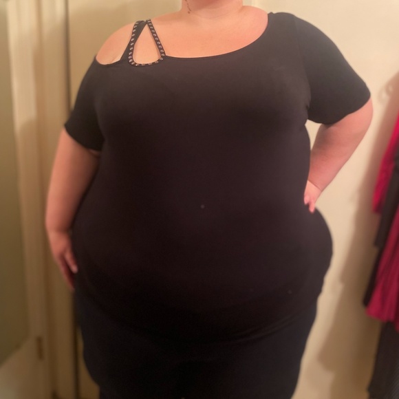 Addition Elle Plus-Size Off Shoulder Cut-Out Top, Black, Size 4X - Picture 1 of 2